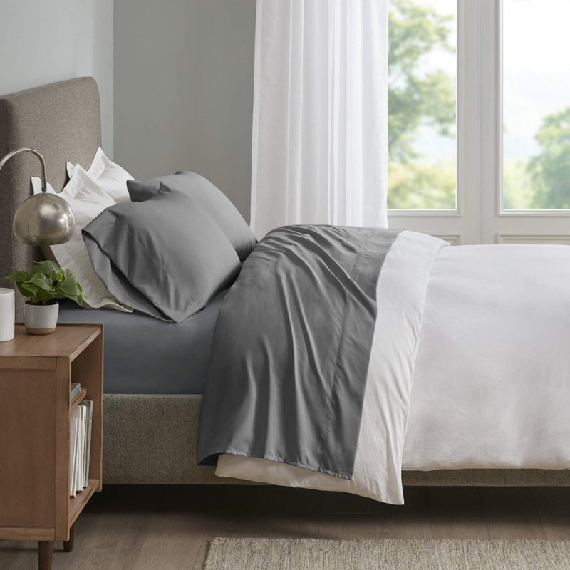 Sleep Philosophy Smart Cool Microfiber Moisture-Wicking Breathable 4 Piece Cooling Sheet Set, Queen Size, Grey (SHET20-962) - Image 1